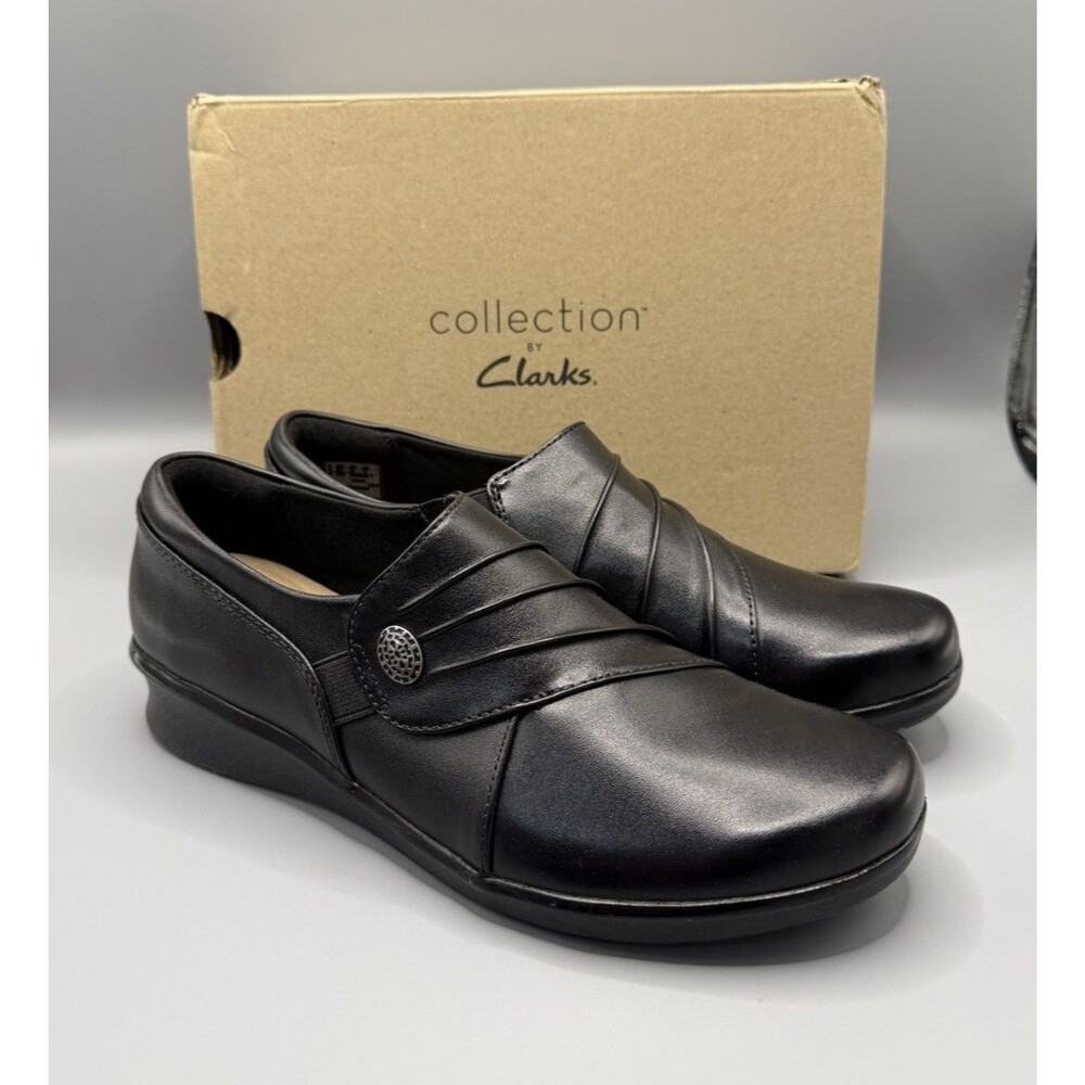 Clarks Hope Roxanne Loafers Womens 8.5 Black New Leather Slip On Wedge Shoes